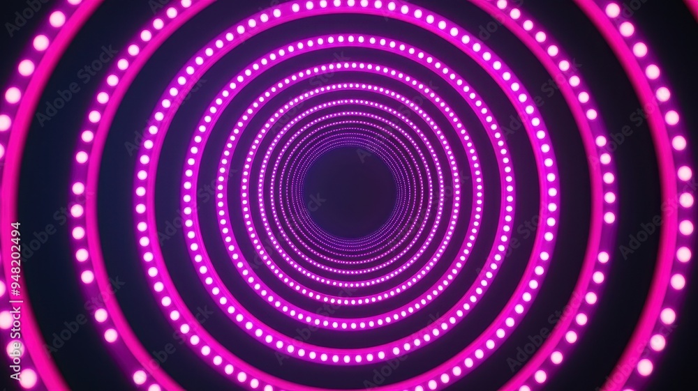Poster dynamic circular pattern with vibrant pink lights creating a captivating tunnel effect for modern de