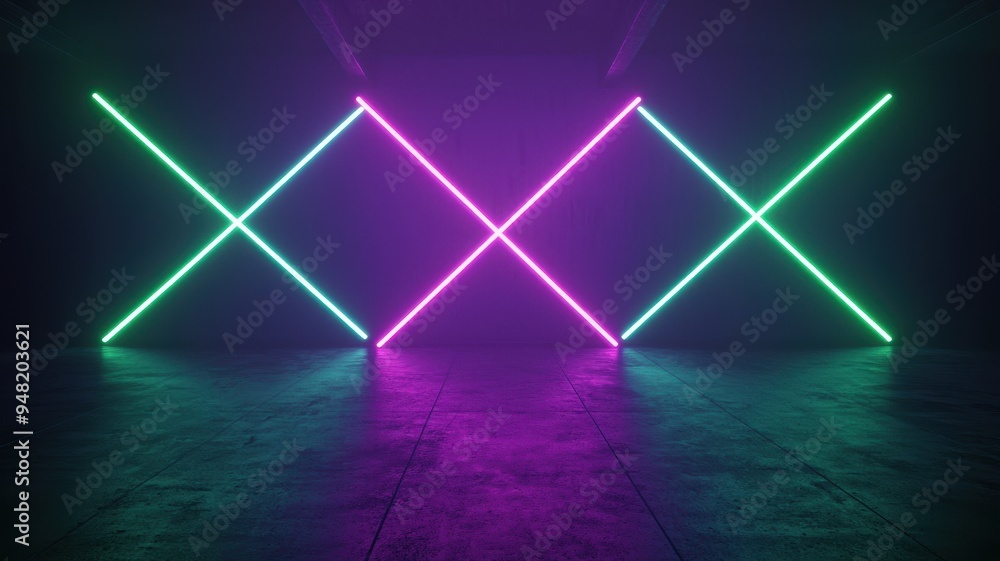 Aufkleber vibrant neon lights create a dynamic atmosphere with intersecting beams in a dark space, perfect for