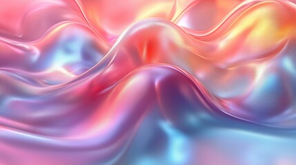 Naklejka premium Abstract image with smooth, flowing waves in pastel colors of pink, blue, and yellow, resembling soft fabric.