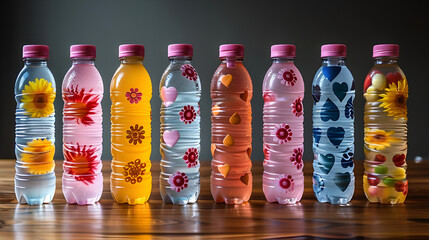 A lineup of mason jars filled with various fruits and vegetables in liquid form, acting as food storage containers on a wooden table