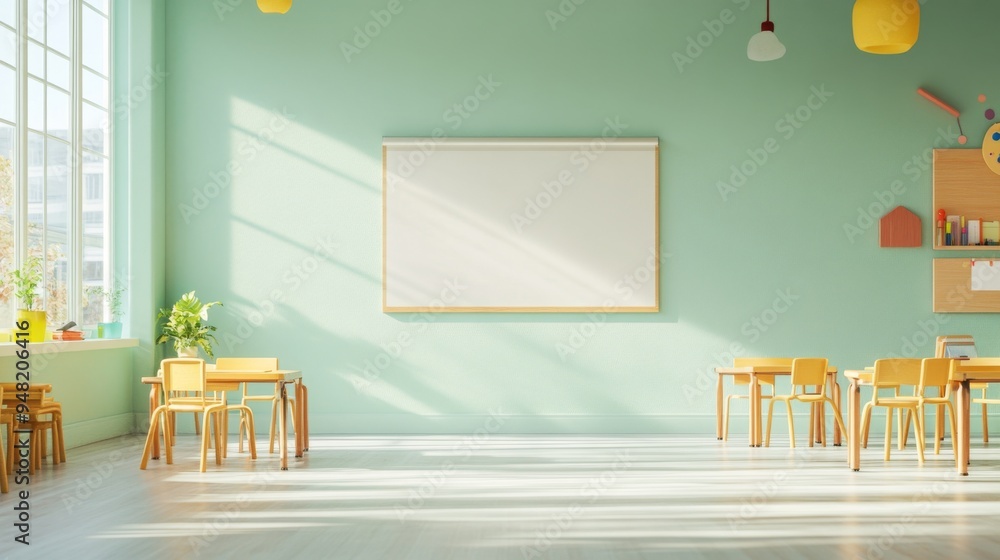 Aufkleber dynamic three-dimensional classroom scene with versatile blank space for text overlay