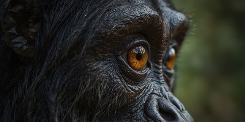 Intense close-up of chimpanzee eye reflecting wisdom nature.