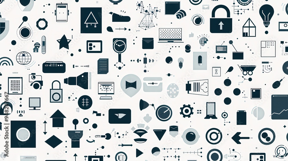 Poster featuring a repeating pattern of abstract icons and business-related symbols, this design uses a mon