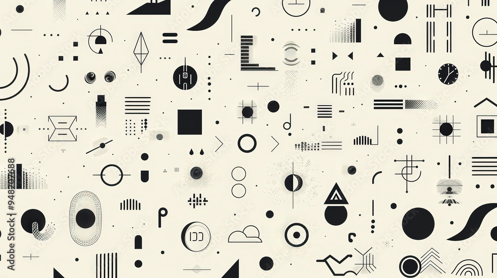 Poster featuring a repeating pattern of abstract icons and business-related symbols, this design uses a mon