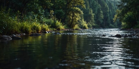 Fototapeta premium Serene River Flowing Through a Lush Forest.