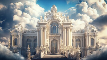 Obraz premium A Baroque palace exterior with towering columns, grand arches