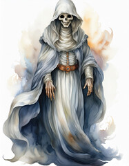 Victorian ghost, watercolor clipart illustration with isolated on white background.