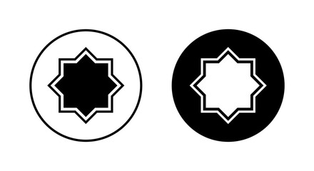Islamic octagonal icon on black circle. Arabesque sign symbol