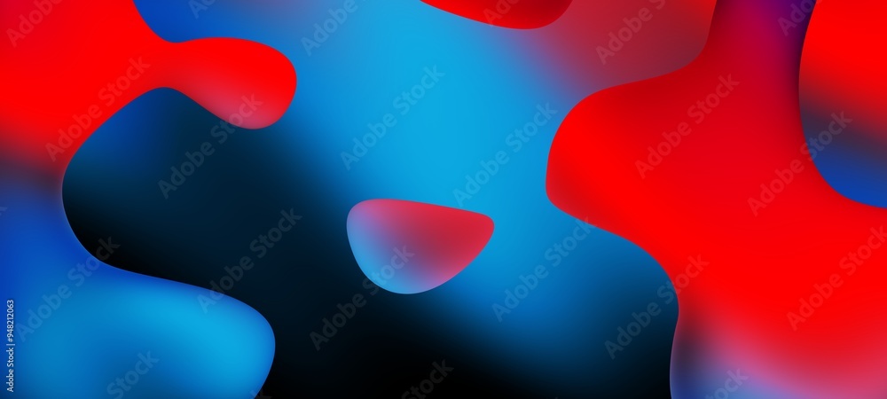 Poster abstract blue and red liquid wavy shapes futuristic banner. glowing retro waves wide background