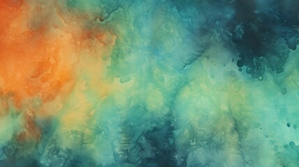 Fototapeta premium This vibrant abstract watercolor artwork features a calming blend of blue and teal tones with a contrasting splash of warm orange, evoking a sense of tranquility and creativity.