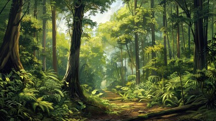 Obraz premium Forests support a wide range of plant life, from towering trees to delicate understory plants.