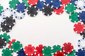 Poker Chips Frame on White Background