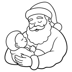 Santa's Tender Embrace A Christmas Eve Vector line Art