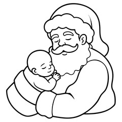 Obraz premium Santa's Tender Embrace A Christmas Eve Vector line Art