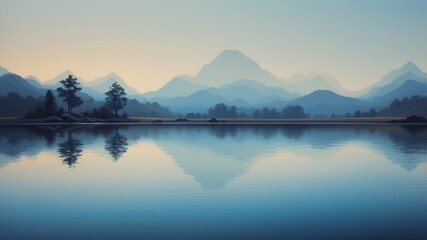 Abstract landscape with blue tones reflecting calmness and serenity.
