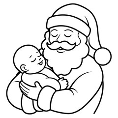 Santa's Tender Embrace A Christmas Eve Vector line Art