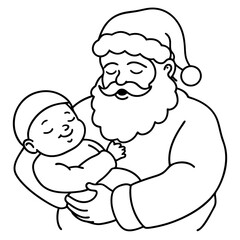 Santa's Tender Embrace A Christmas Eve Vector line Art