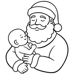 Santa's Tender Embrace A Christmas Eve Vector line Art
