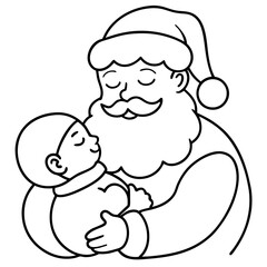 Santa's Tender Embrace A Christmas Eve Vector line Art
