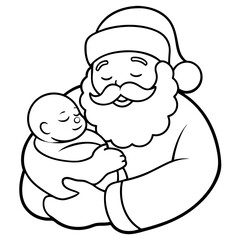 Santa's Tender Embrace A Christmas Eve Vector line Art