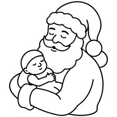 Santa's Tender Embrace A Christmas Eve Vector line Art