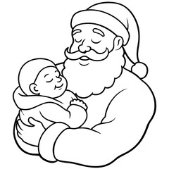 Santa's Tender Embrace A Christmas Eve Vector line Art