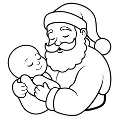 Santa's Tender Embrace A Christmas Eve Vector line Art