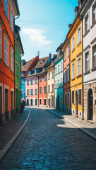 Fototapeta premium old european street lined with colorful houses background art design backdrop