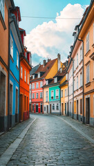 Fototapeta premium old european street lined with colorful houses background art design backdrop