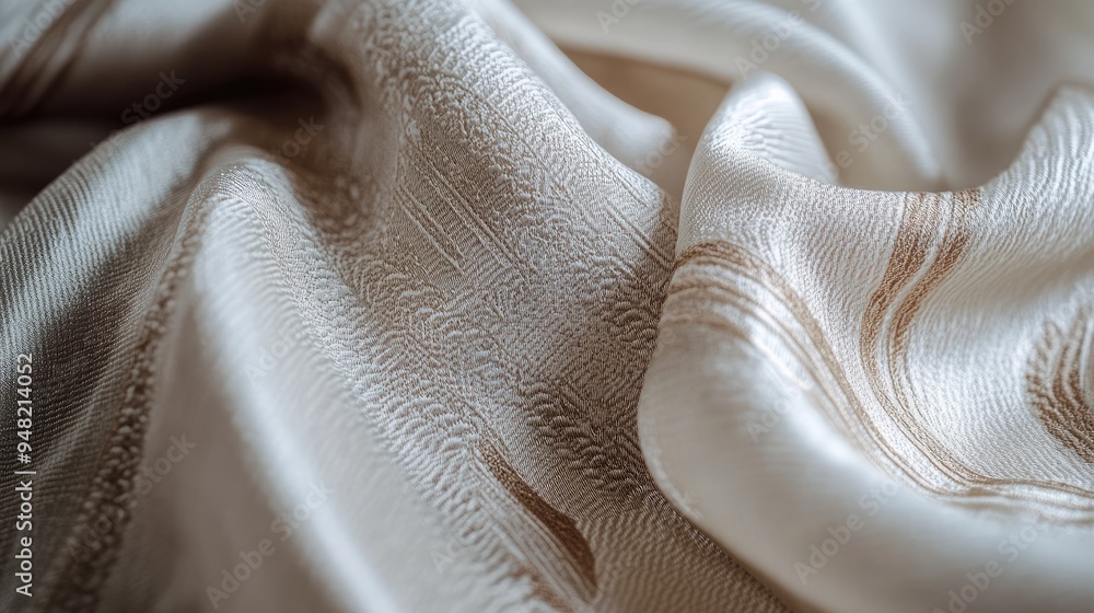 Aufkleber luxurious silk fabric with intricate woven patterns, displaying its delicate texture and elegant des