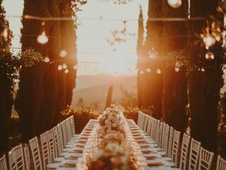 wedding in italy dinner table in countryside, romance 