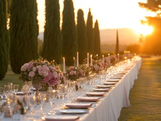 wedding in italy dinner table in countryside, romance 
