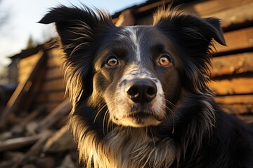 Fototapeta premium Capture a border collie on a wooden wall, generative IA