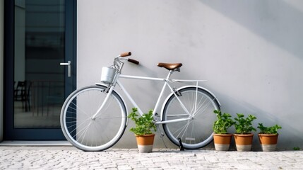 White Bicycle Leaned Against a Wall