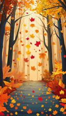 autumn leaves falling in peaceful woods background art design backdrop