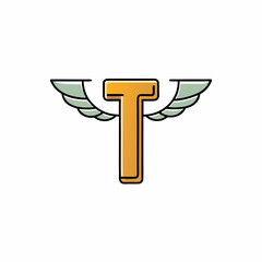 Minimalist Vector Art of the Letter 'T' with Stylized Wings on a White Background