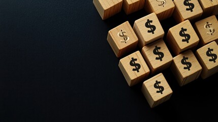 Obraz premium Wooden Blocks with Dollar Signs on a Black Surface
