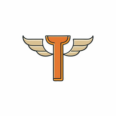 Minimalist Vector Art of the Letter 'T' with Stylized Wings on a White Background