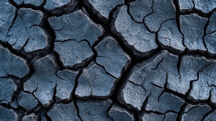 A striking image of blue-hued soil with a prominent, intricate cracked pattern, depicting the unique aesthetic of dried earth and the mesmerizing geometric design it forms.