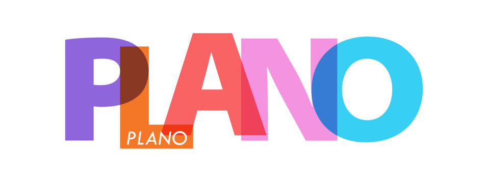 PLANO. The name of the city on a white background. Vector design template for poster, postcard, banner