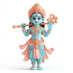 Little Krishna with Spiritual Symbol - 3D Render on White Background