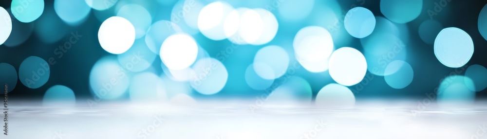 Poster abstract blue bokeh stage lights backdrop with white platform for product presentation and design pr
