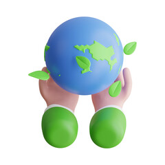 3d illustration of green world with eco leaf nature environment abstract