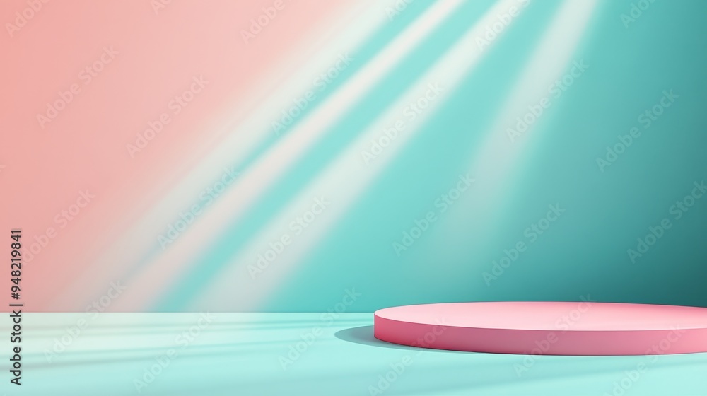 Poster abstract minimalist stage lights backdrop with pink platform and teal background for product mockup 