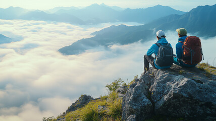 Naklejka premium 崖の縁から望む壮大な山岳風景