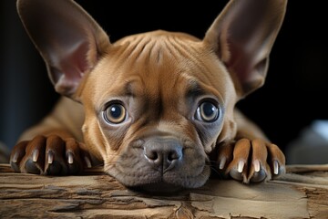 Young French Bulldog Brown Playing Isolated on the White Wall of the Studio, generative IA