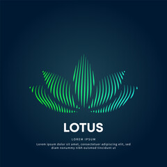 simple logo Lotus Flower Illustration in a linear style. Abstract line art Lotus Flower Logotype concept icon. creative Vector logo Lotus icon color silhouette on a dark background. EPS 10
