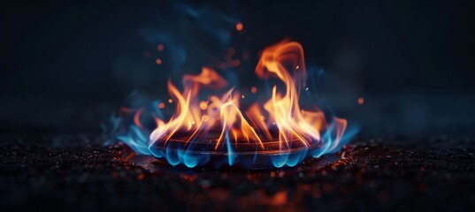 Gas Flame Against Dark Background