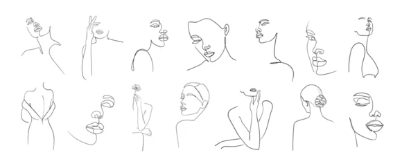 Set of abstract portrait in one line style. Woman beauty fashion concept. - Vector illustration © ireneromanova