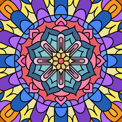 Colorful pattern. Symmetrical mandala-style ornament. Background template for decorating textiles, wallpapers, covers, interior and creative design